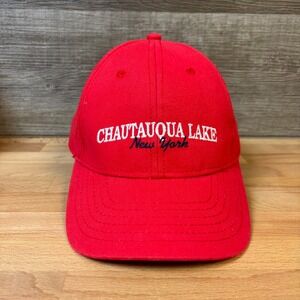 Chautauqua Lake Hat Cap Strap Back Red New York Baseball One Size Adjustable
